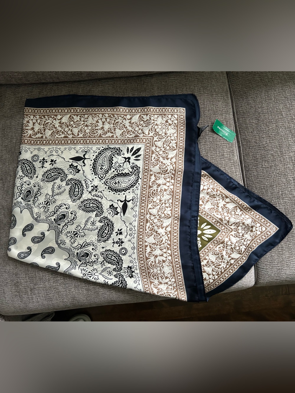 Simons Tom & Eva Navy, Cream & Brown Paisley Border Square Scarf